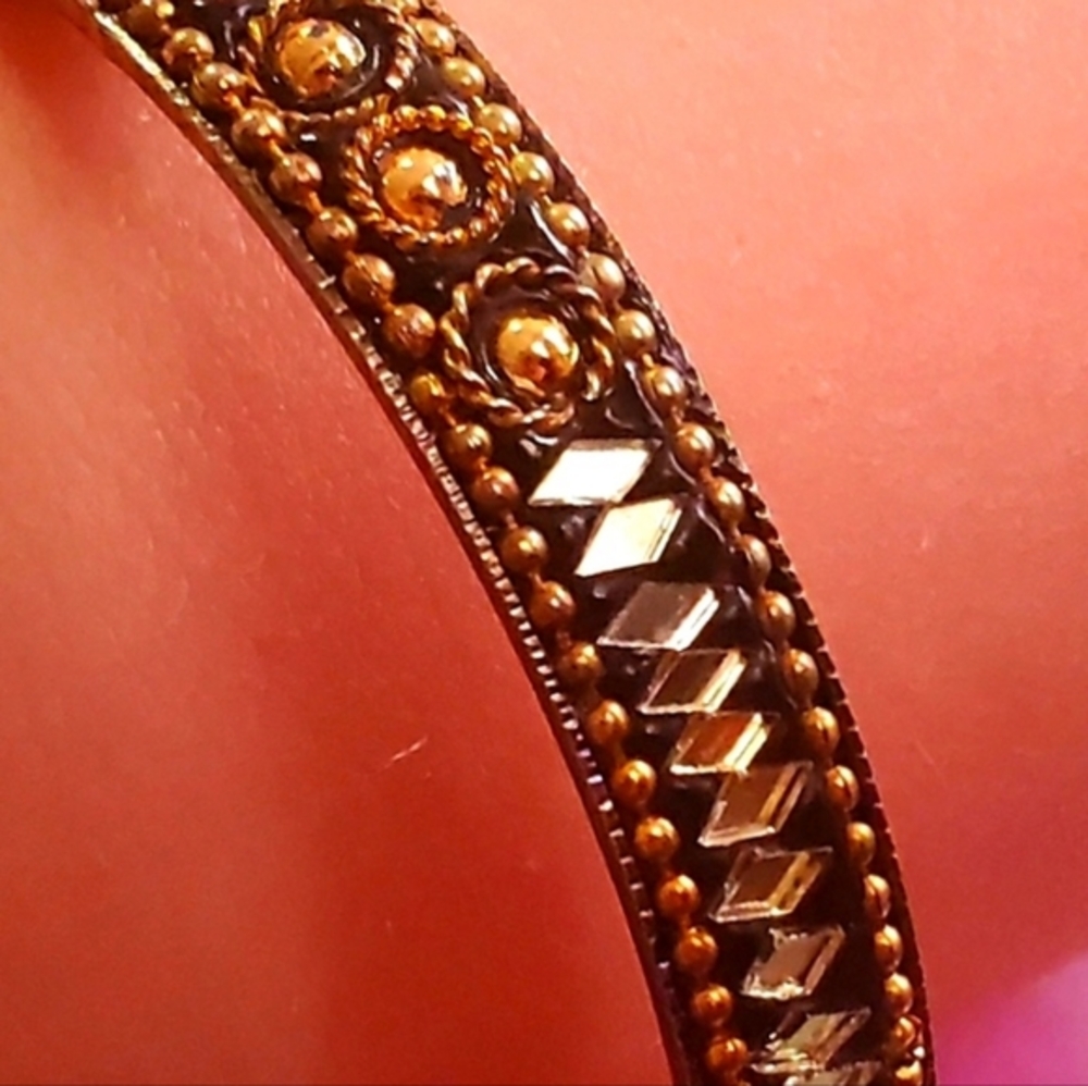 Black Gold & Silver Tone Metal Bangle Bracelet Reflective Mirror Fashion Jewelry